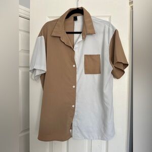 Two-Tone Tan and White Button Up Shirt